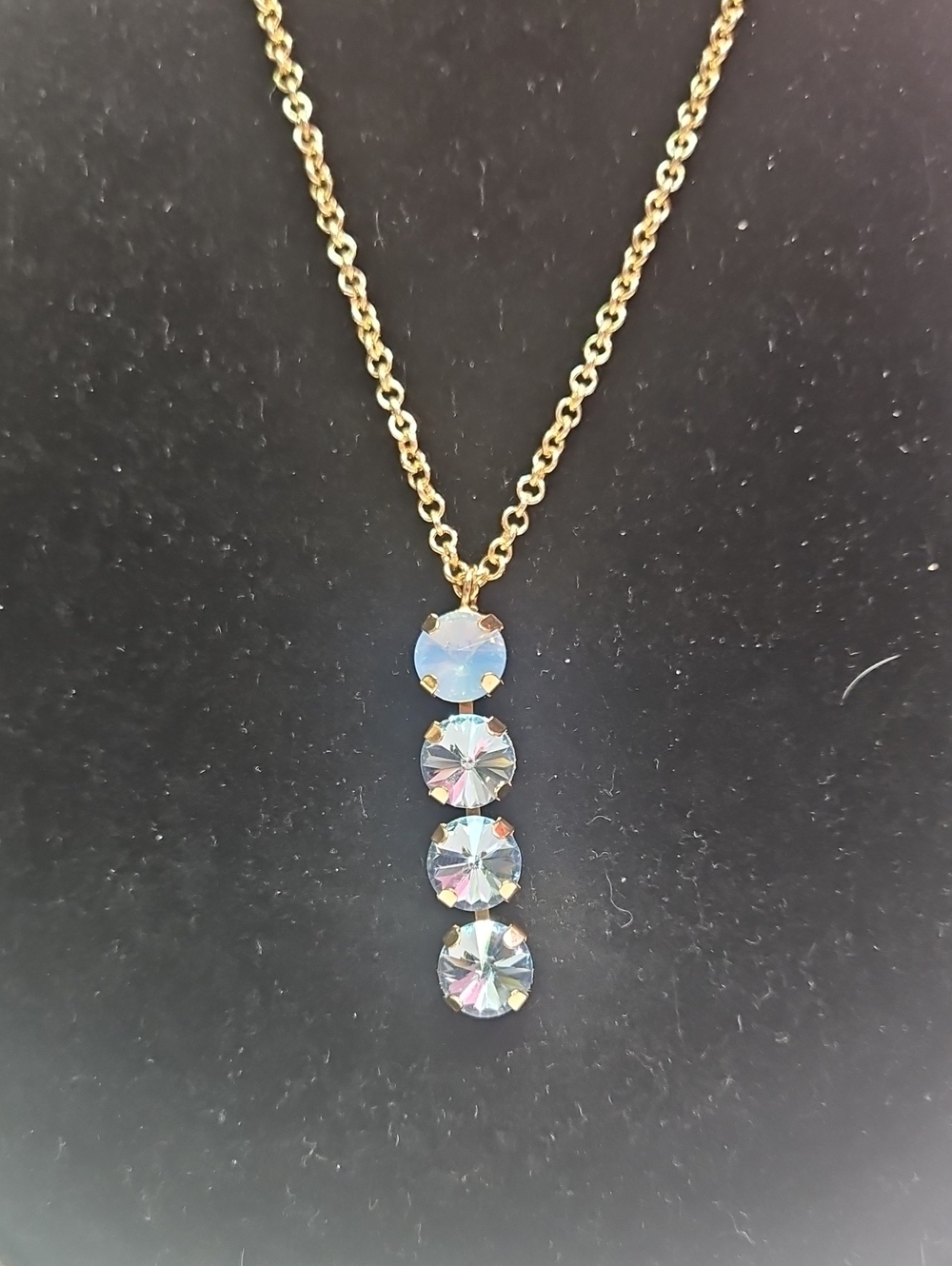 Gold Pendant Necklace with Iridescent Crystal Drops